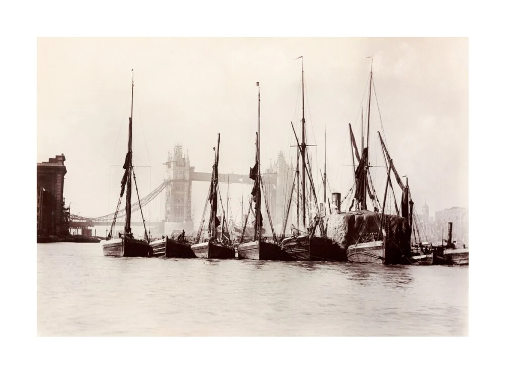 Boats moored at Tower Bridge, 1890s. - Image 29