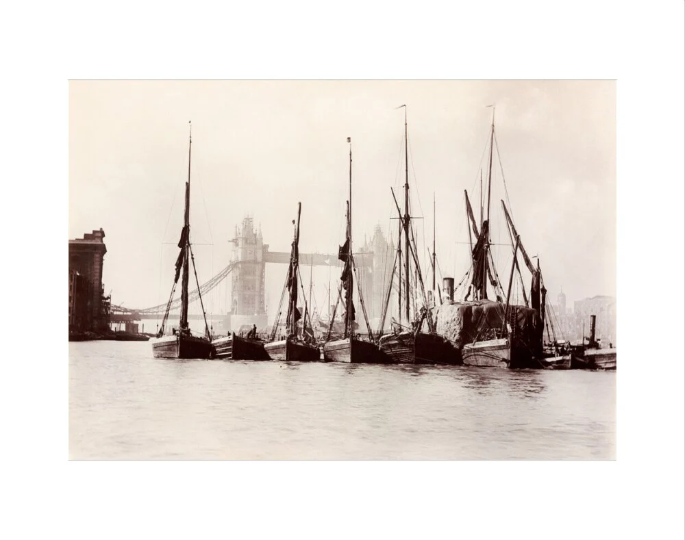 Boats moored at Tower Bridge, 1890s. - Image 35