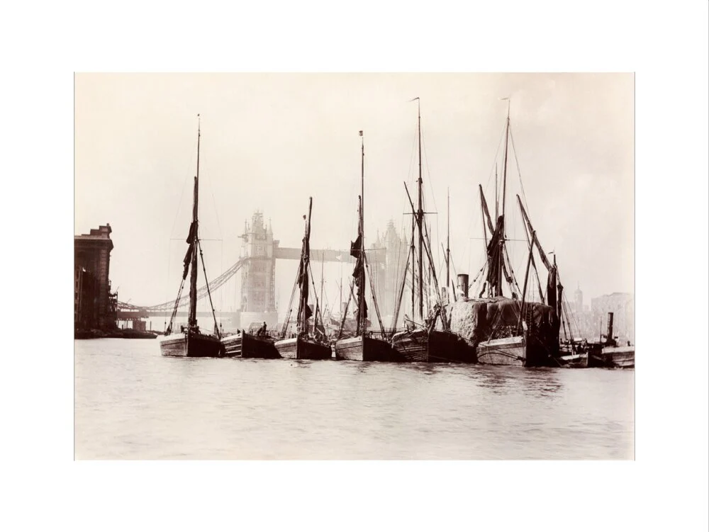 Boats moored at Tower Bridge, 1890s. - Image 40