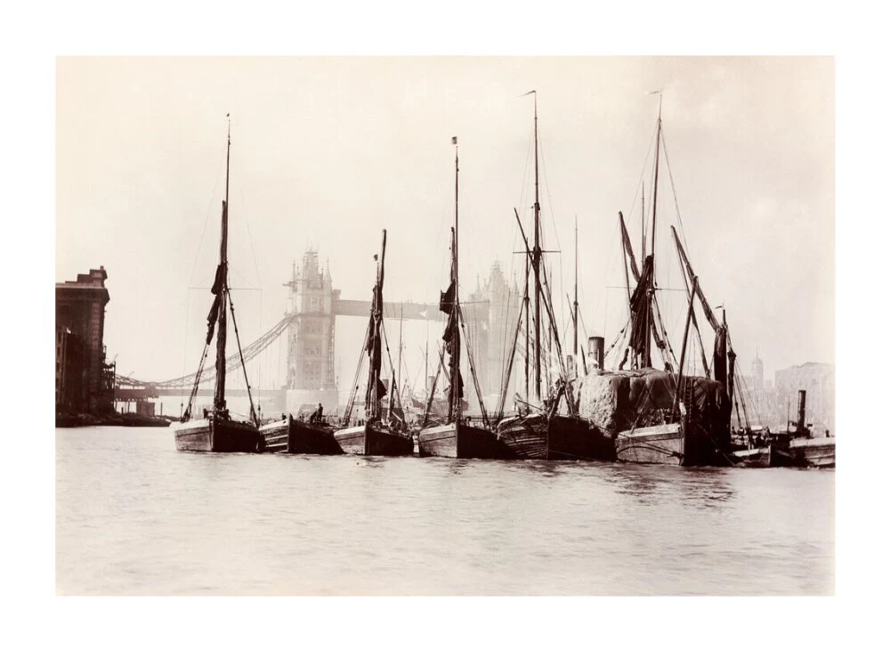 Boats moored at Tower Bridge, 1890s. - Image 63