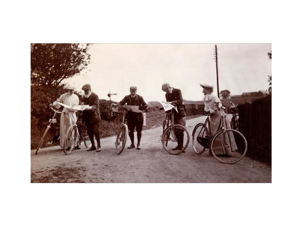 Cyclists looking at maps, c 1900. - Image 12