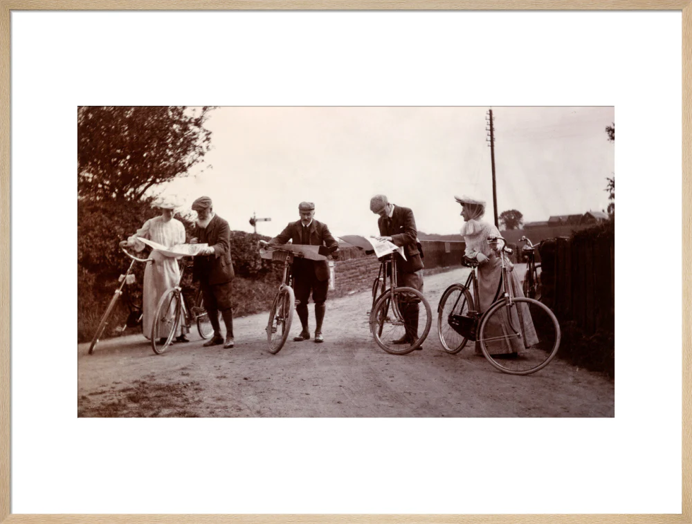 Cyclists looking at maps, c 1900. - Image 59
