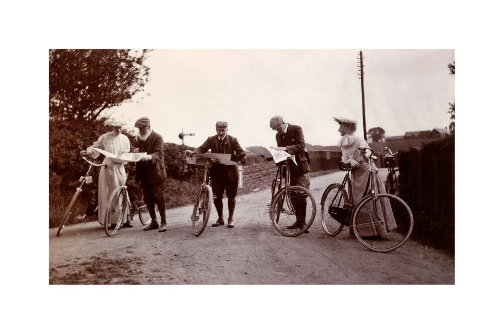 Cyclists looking at maps, c 1900. - Image 61