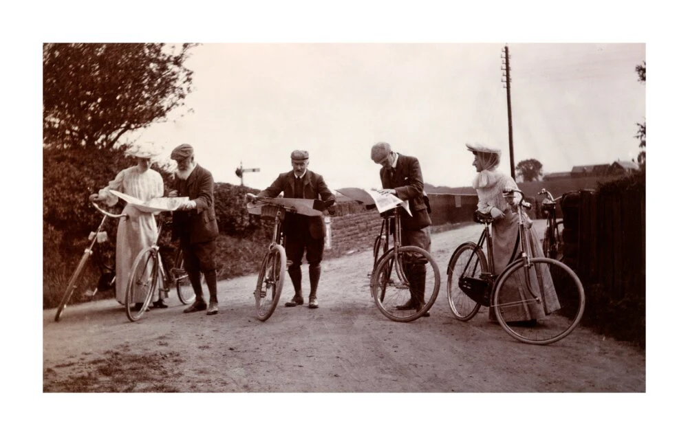 Cyclists looking at maps, c 1900. - Image 63