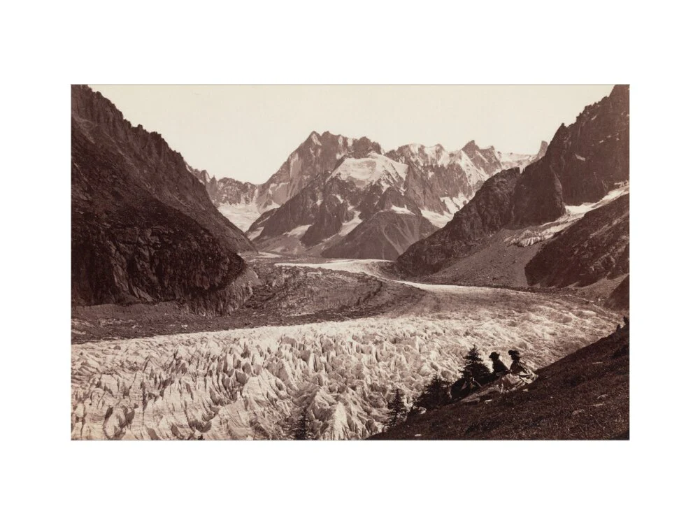 Walkers resting beside a glacier, French Alps, c 1870s. - Image 12