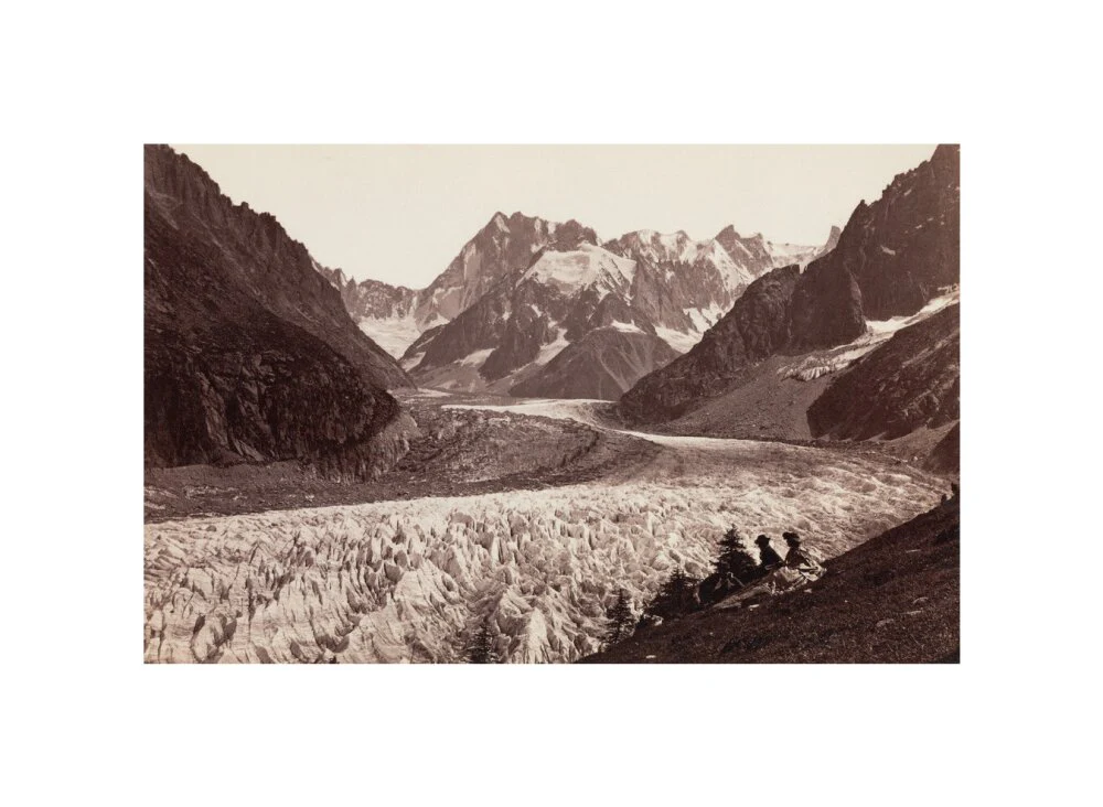 Walkers resting beside a glacier, French Alps, c 1870s. - Image 27