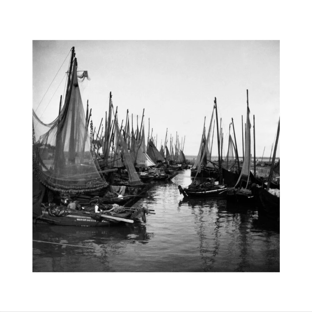 Small fishing boats moored in a harbour, c. 1910. - Image 45