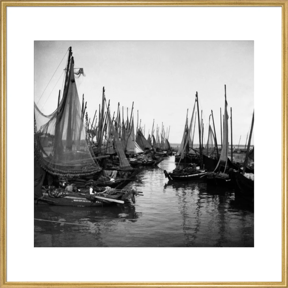 Small fishing boats moored in a harbour, c. 1910. - Image 48