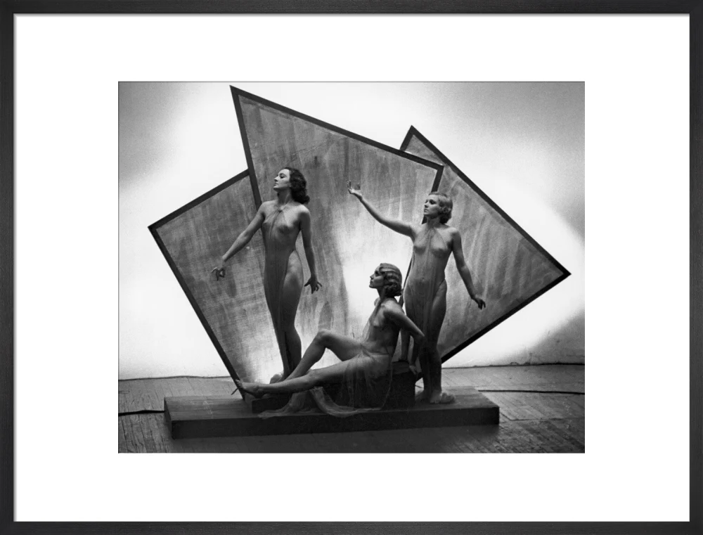 Three near naked women posing on an art deco plinth, c 1920s. - Image 18