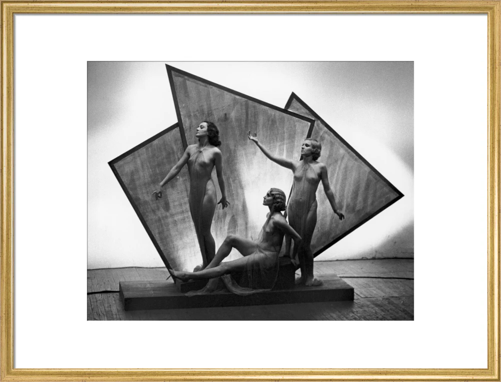 Three near naked women posing on an art deco plinth, c 1920s. - Image 20
