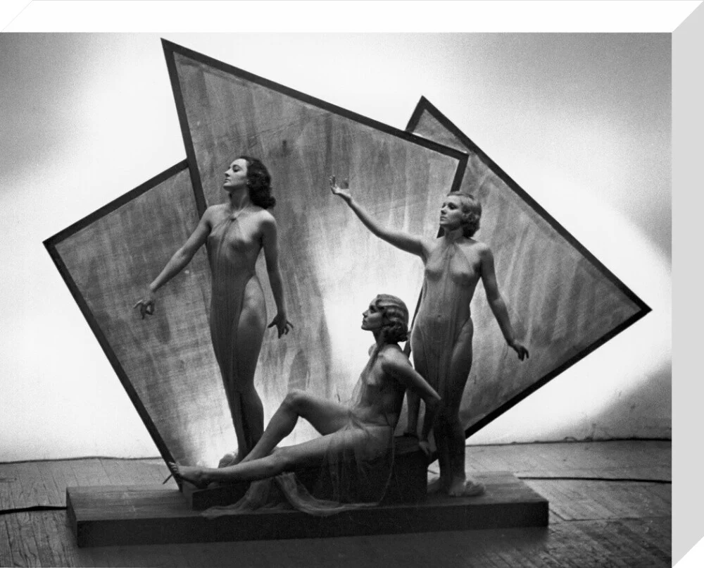 Three near naked women posing on an art deco plinth, c 1920s. - Image 32