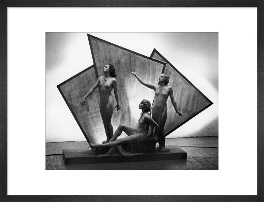 Three near naked women posing on an art deco plinth, c 1920s. - Image 46