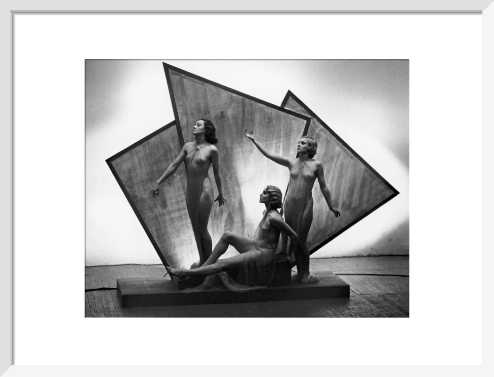 Three near naked women posing on an art deco plinth, c 1920s. - Image 47