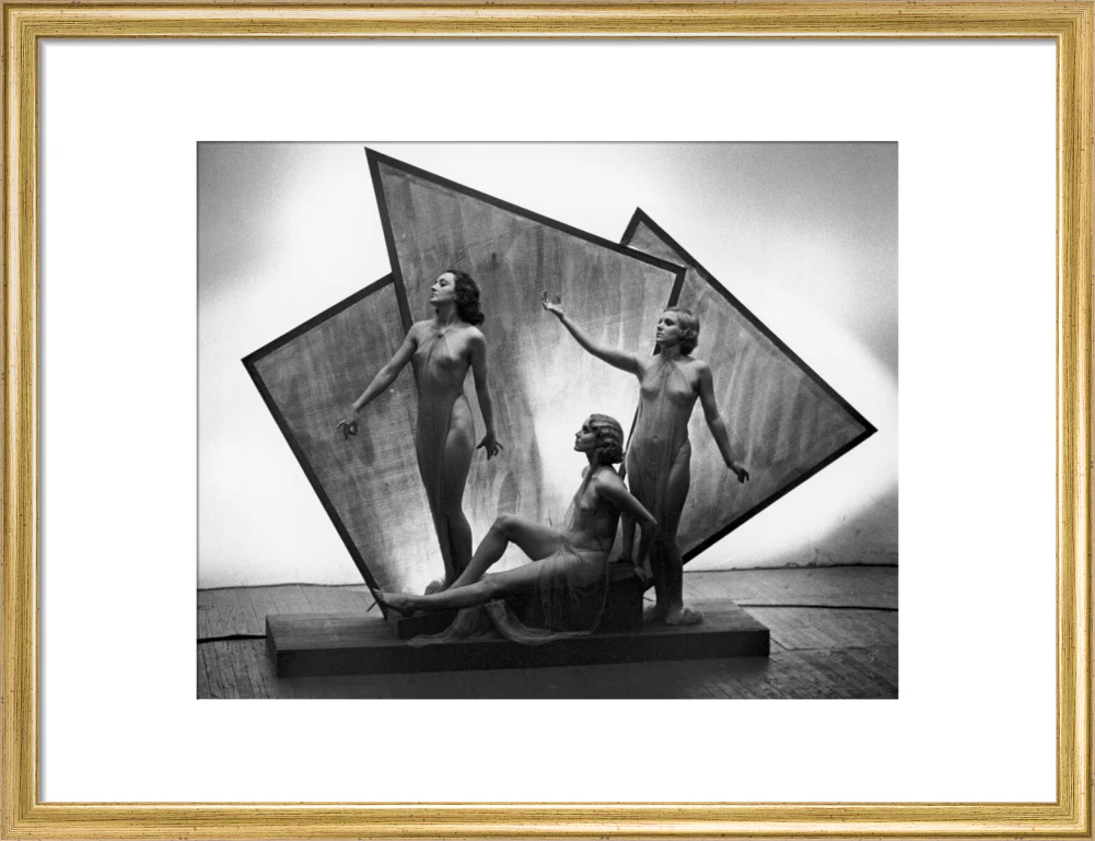 Three near naked women posing on an art deco plinth, c 1920s. - Image 48