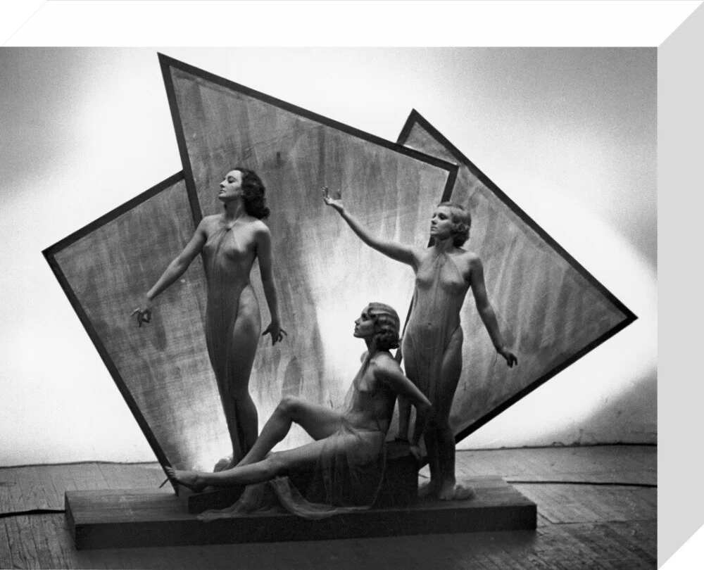 Three near naked women posing on an art deco plinth, c 1920s. - Image 64